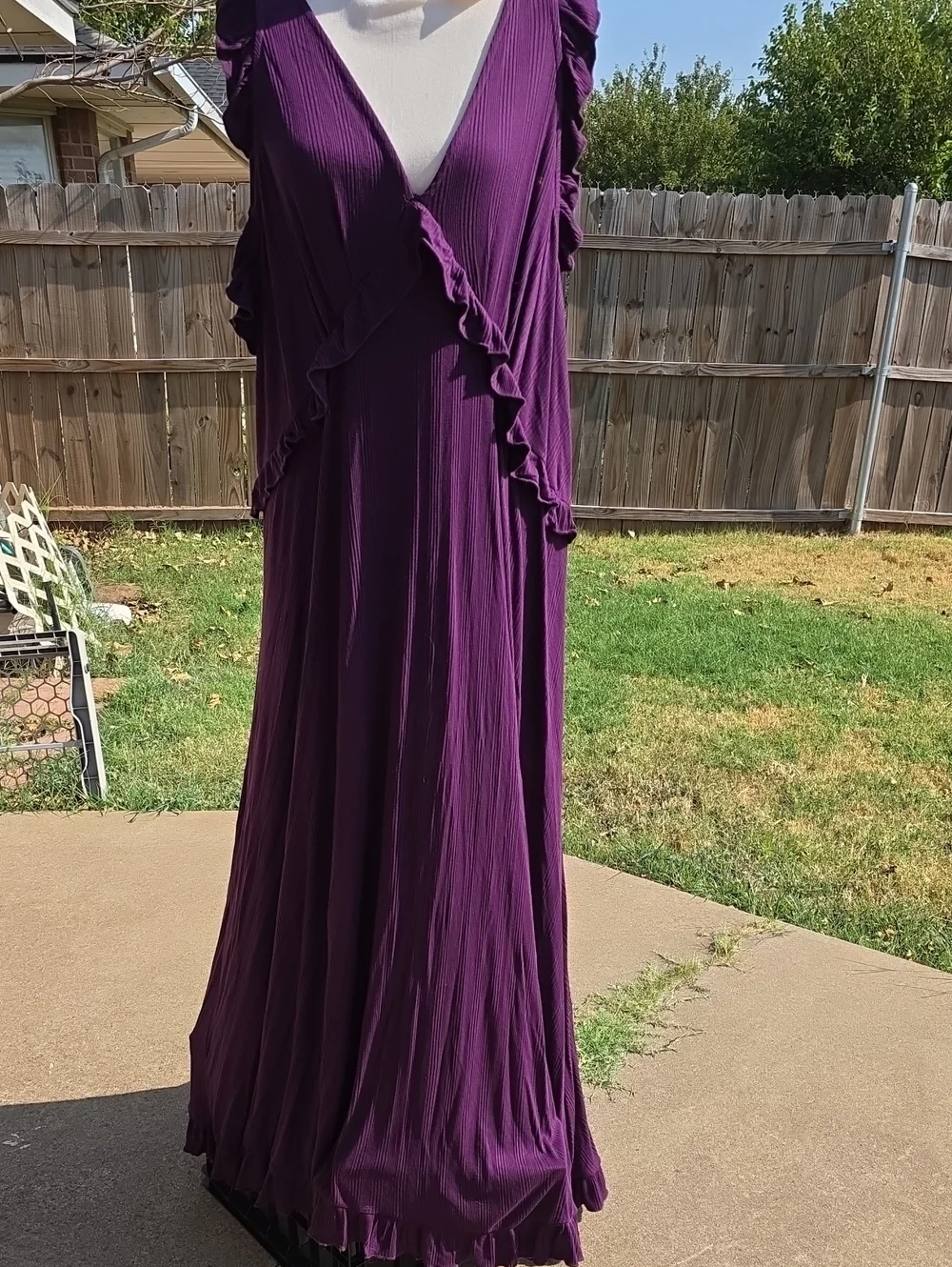 Anthropologie Plum Ruffle-Trim V-Neck Maxi Dress - Picture 1 of 7